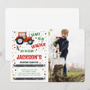Invitación de cumpleaños con foto de tractor