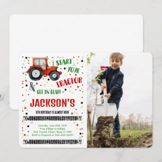 Invitación de cumpleaños con foto de tractor