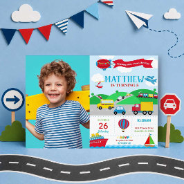 Invitación de cumpleaños con foto de transporte Ni