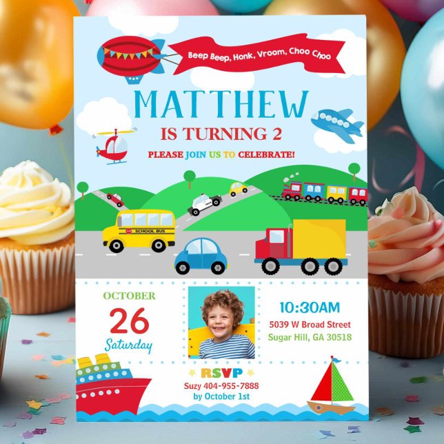 Invitación de cumpleaños con foto de transporte Ni (Subido por el creador)