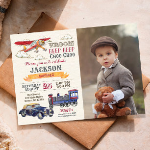 Invitación de cumpleaños con foto de transporte vi