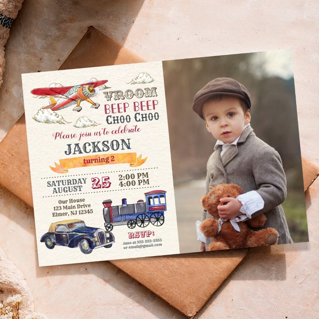 Invitación de cumpleaños con foto de transporte vi (Subido por el creador)