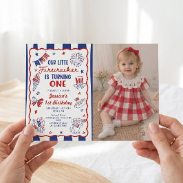 Invitación de cumpleaños con foto dibujada de rojo