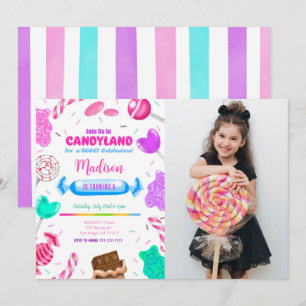Invitación de cumpleaños con foto editable de Cand