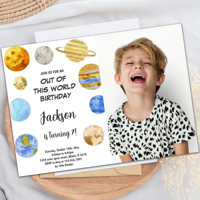 Invitación de cumpleaños con foto fuera de este mu (Out of this world birthday Invitations with photo)