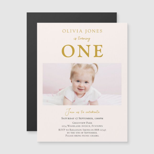 Invitación de cumpleaños con foto magnética (Anverso/Reverso)