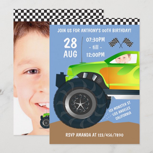 Invitación de cumpleaños con foto para fiesta de c (Anverso / Reverso)