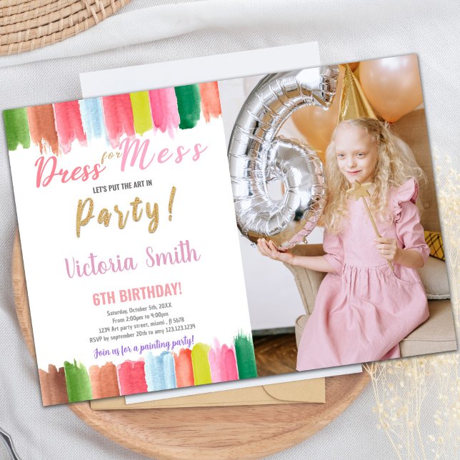 Invitación de cumpleaños con foto para pintar colo (Watercolor Paint Birthday Invitations with photo)