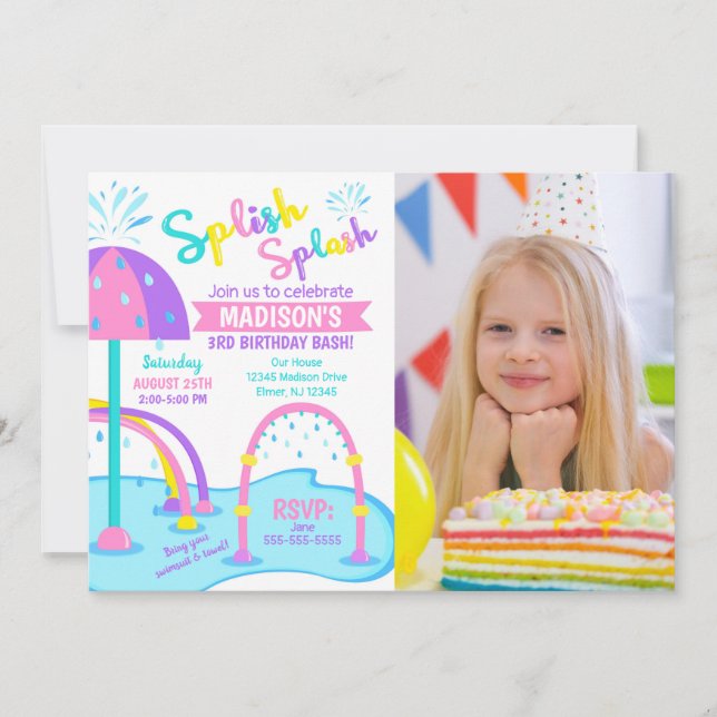 Invitación de cumpleaños con foto para Splash Pad  (Anverso)
