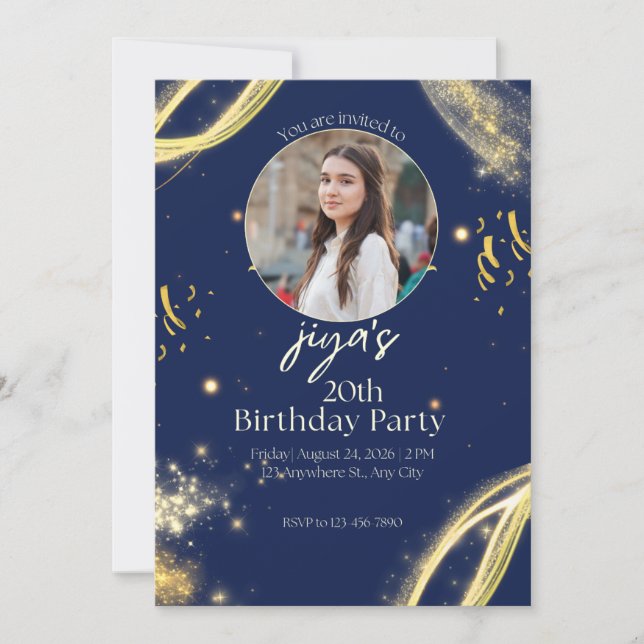 Invitación de cumpleaños con foto personalizada  (Anverso)