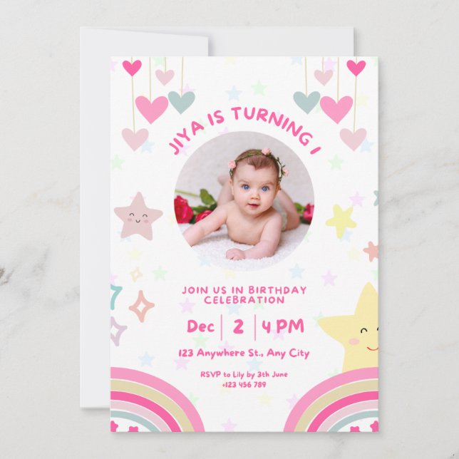 Invitación de cumpleaños con foto personalizada pa (Anverso)