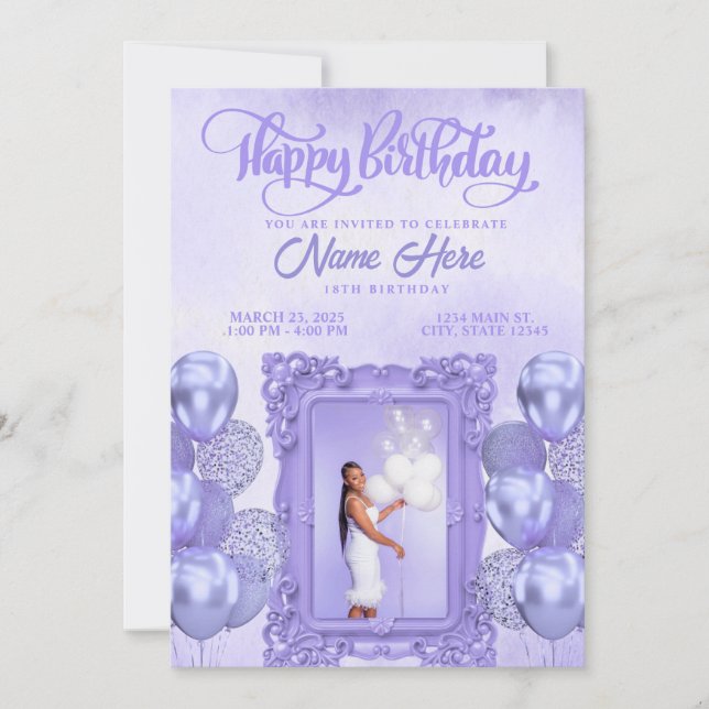 Invitación de cumpleaños con foto personalizada pú (Anverso)