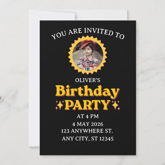 Invitación de cumpleaños con foto retro personaliz (Anverso)