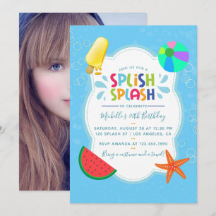 Invitación de cumpleaños con foto Splish Splash