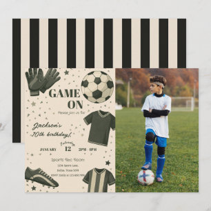 Invitación de cumpleaños con foto temática de fútb