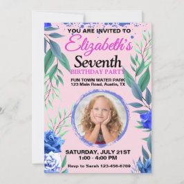 Invitación de cumpleaños con foto tropical rosa pa