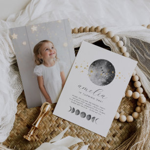 Invitación de cumpleaños con foto y fases lunares 