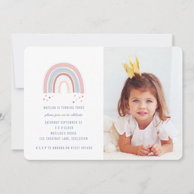 Invitación de cumpleaños con fotos de arcoiris en  (Anverso)
