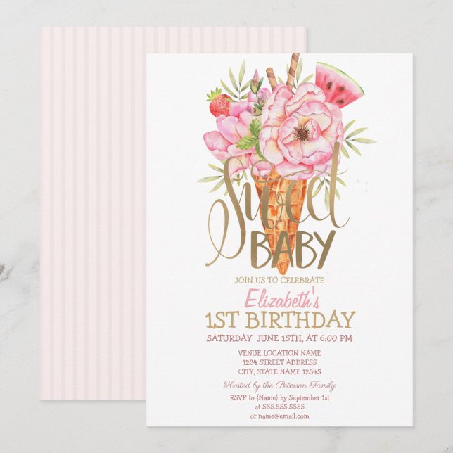 Invitación de Cumpleaños con Frutas y Helado de Ra (Anverso / Reverso)