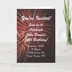 Invitación de cumpleaños con fuegos artificiales p
