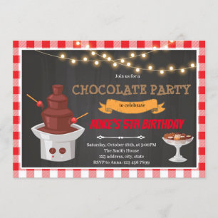 Invitación de cumpleaños con fuente de chocolate