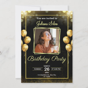 Invitación de cumpleaños con garabatos negros y do