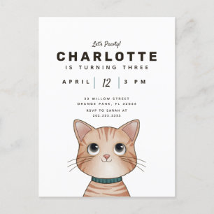 Invitación de cumpleaños con gatito adorable