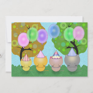 Invitación de cumpleaños con gatitos y globos