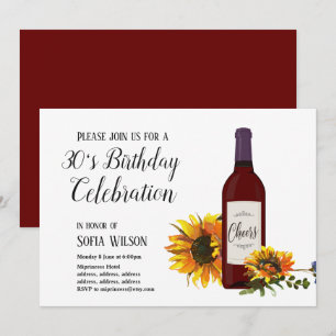 invitación de cumpleaños con girasoles y botella d
