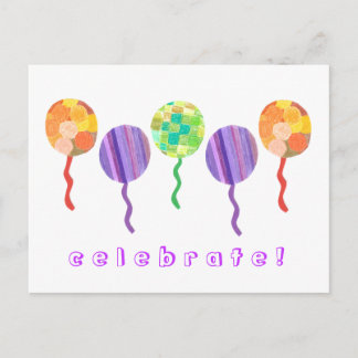 Invitación de cumpleaños con globo de arcoíris