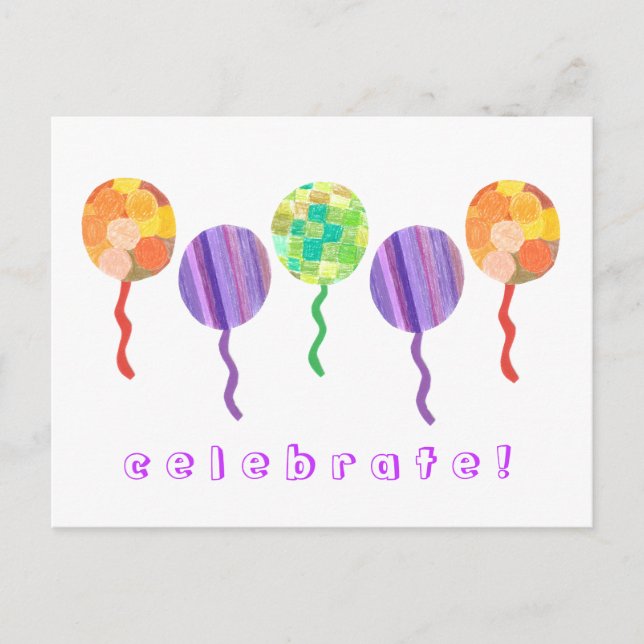 Invitación de cumpleaños con globo de arcoíris (Anverso)