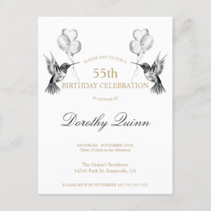 Invitación de cumpleaños con globo de colibrí en a