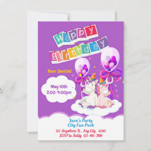 Invitación de cumpleaños con globo de unicornio di