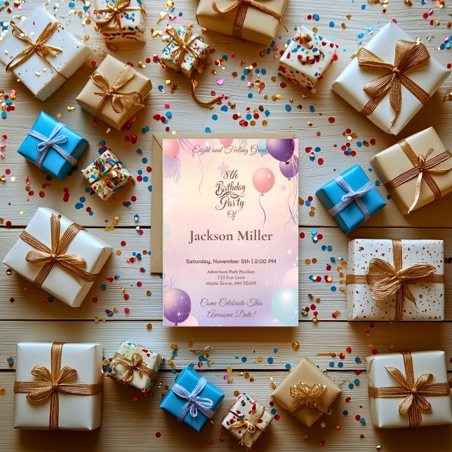 Invitación de cumpleaños con globo juguetón y koal (Subido por el creador)