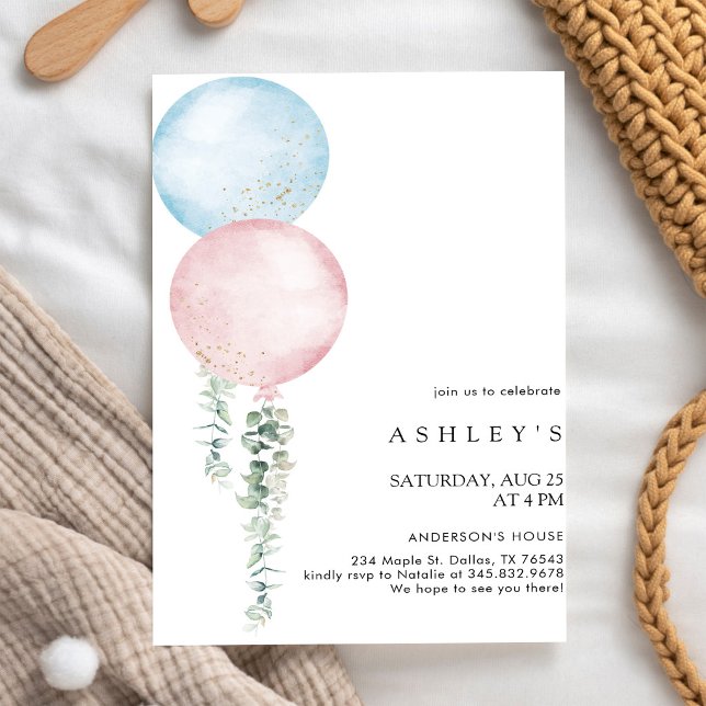 Invitación de cumpleaños con globo minimalista sim (Subido por el creador)