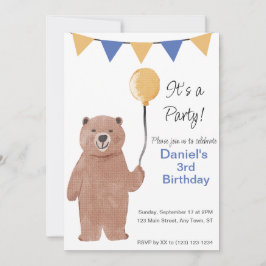 Invitación de cumpleaños con globo Teddy Bear