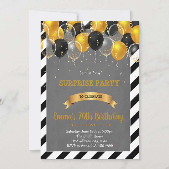 invitación de cumpleaños con globos (Anverso)