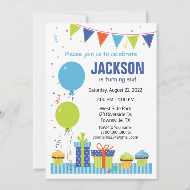 Invitación de cumpleaños con globos (Anverso)
