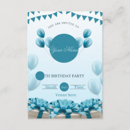 Invitación de cumpleaños con globos azules festivo