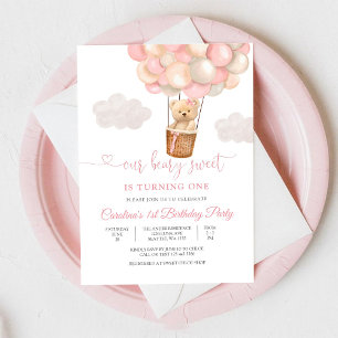 Invitación de cumpleaños con globos Beary Sweet