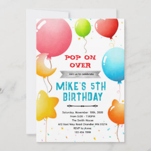 Invitación de cumpleaños con globos de arcoíris
