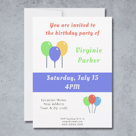 Invitación de cumpleaños con globos de colores