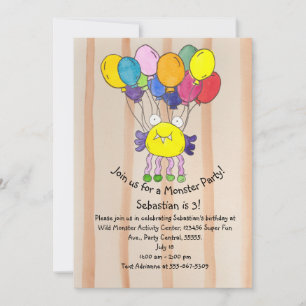 Invitación de cumpleaños con globos de monstruo am
