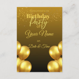 Invitación de cumpleaños con globos de oro de lujo