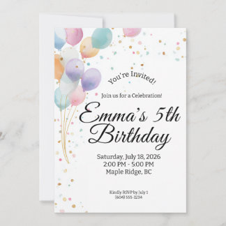 Invitación de cumpleaños con globos de pastel