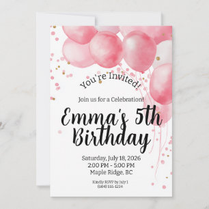 Invitación de cumpleaños con globos de pastel