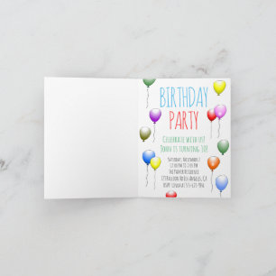 Invitación de cumpleaños con globos doblados