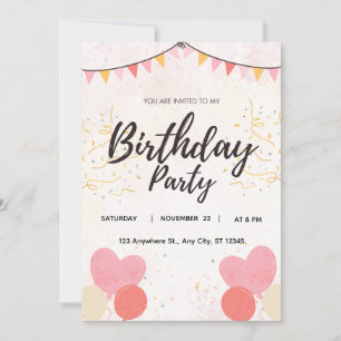 Invitación de cumpleaños con globos en forma de co