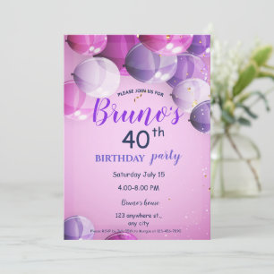 Invitación de cumpleaños con globos y confeti