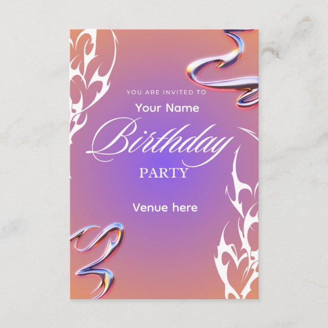 Invitación de cumpleaños con gradiente abstracto d (Anverso)